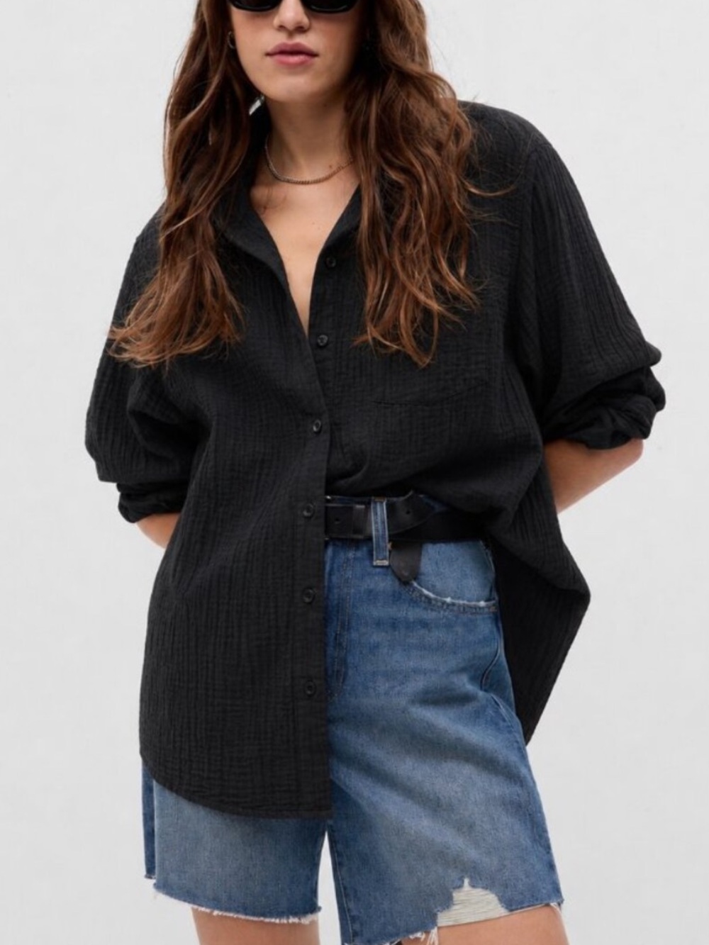 Gap Big Shirt Gauze Button Down Gauzy Cotton Coastal Relaxed Oversize Womens XL